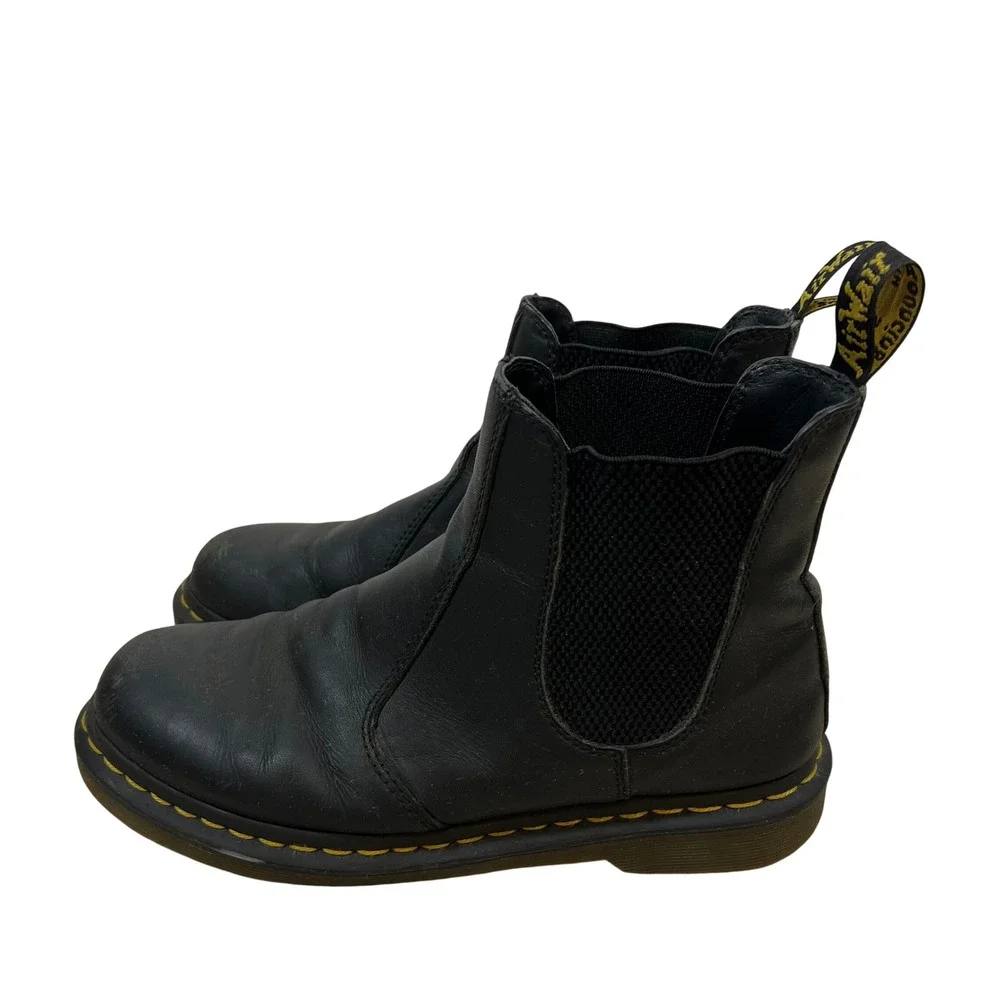 Dr. Martens 2976‎ Black Leather Chelsea Boots Yellow Stitch Mens 9 Womens 10